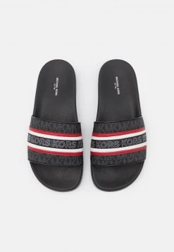Michael Kors JAKE SLIDE - Sandalias Planas - Black/crimson, Hombre -Ofertas Michael Kors Tienda 59a06113d7824744a393bf1f15226cb8